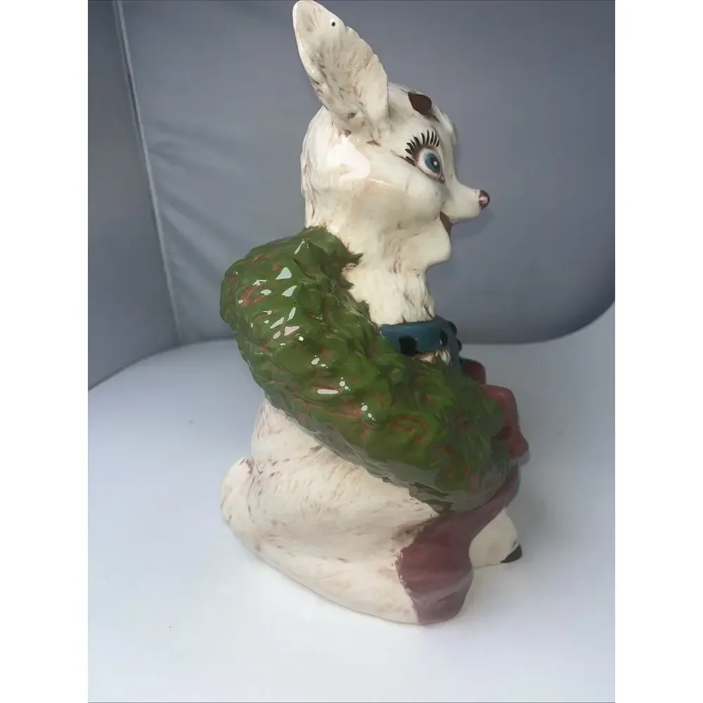 Vintage Ceramic Reindeer Deer Wreath 1950’s Christmas Decoration